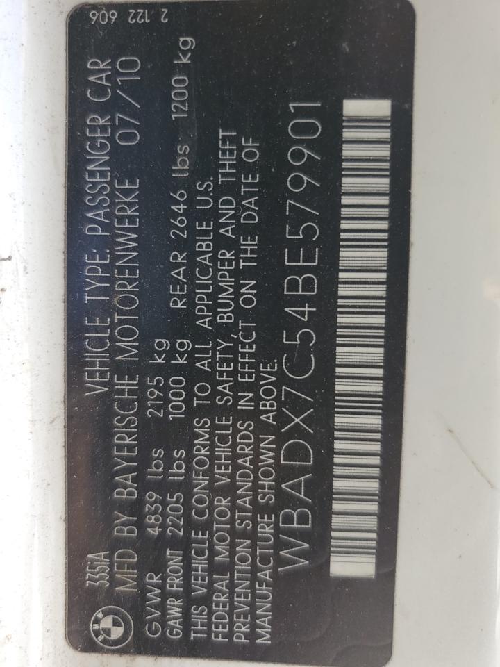 2011 BMW 3er VIN WBADX7C54BE579901 Copart auction photo, front end damage thumbnail 13