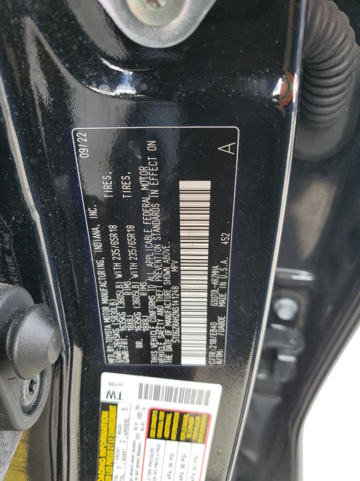 2022 Toyota Highlander VIN 5TDGZRAH2NS141248 Copart auction photo, all over damage thumbnail 15