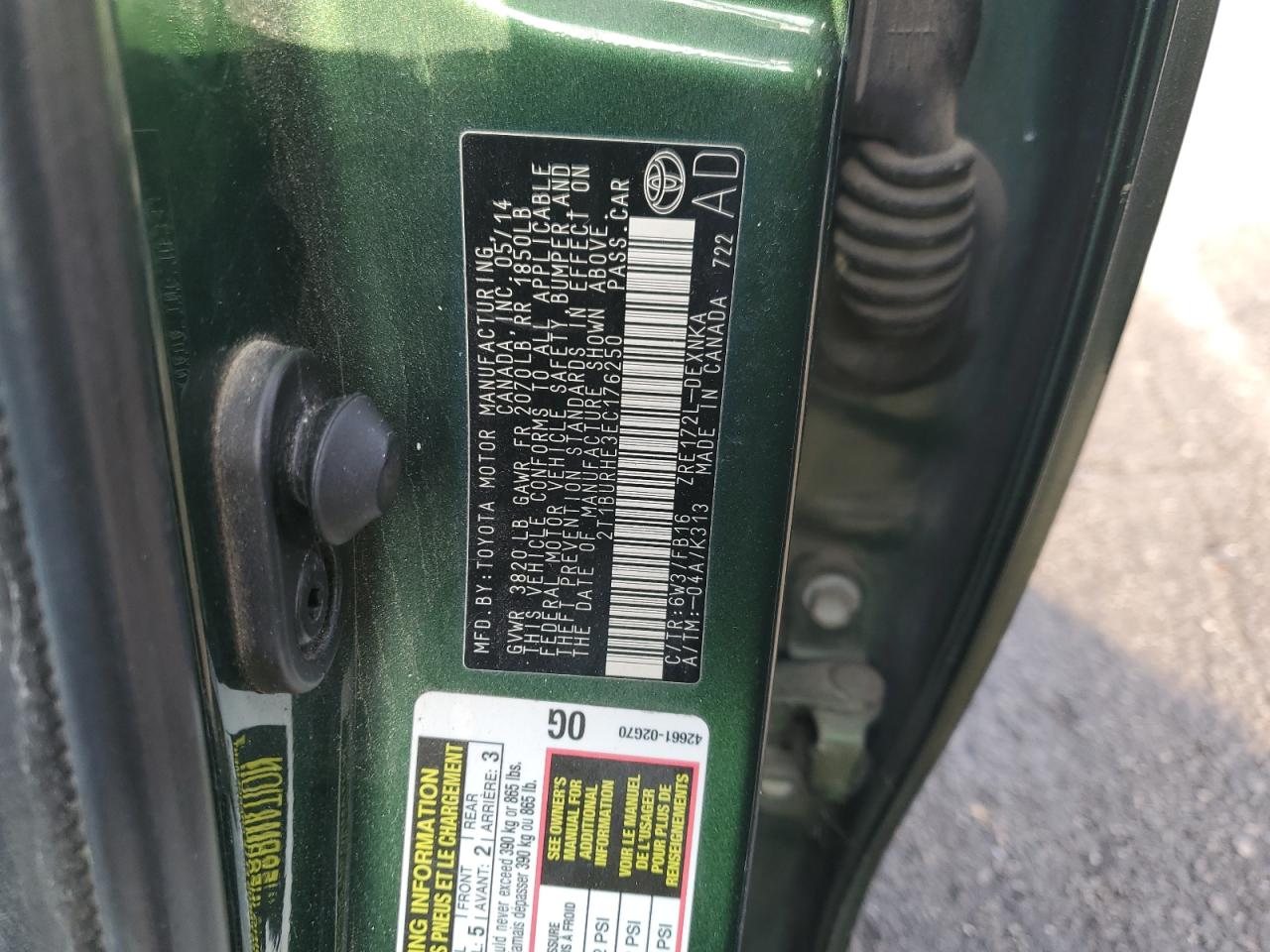 2014 Toyota Corolla VIN 2T1BURHE3EC176250 Copart auction photo, front end / minor dent/scratches damage thumbnail 13