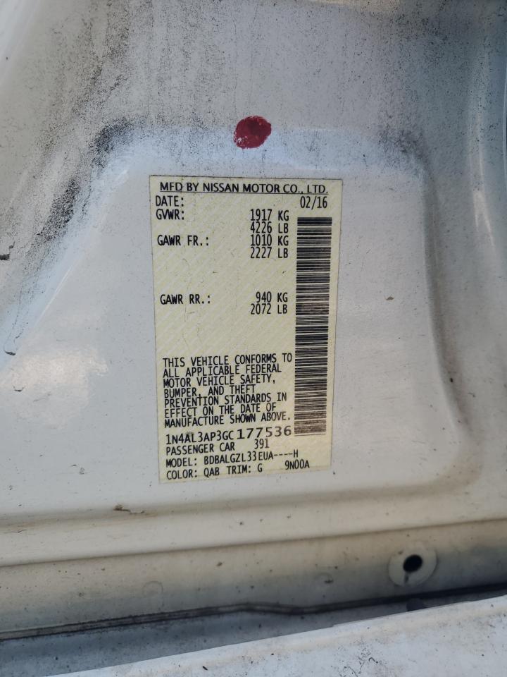 2016 Nissan Altima VIN 1N4AL3AP3GC177536 Copart auction photo, front end damage thumbnail 12