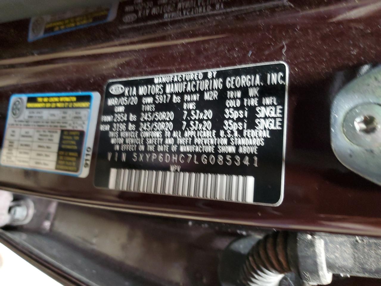 2020 KIA Telluride VIN 5XYP6DHC7LG085341 Copart auction photo, rear end / front end damage thumbnail 13