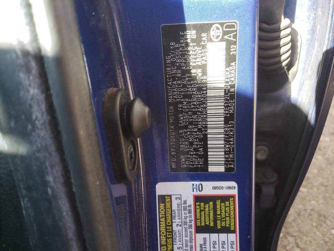 2018 Toyota Corolla VIN 2T1BURHE9JC044698 Copart auction photo, front end damage thumbnail 15