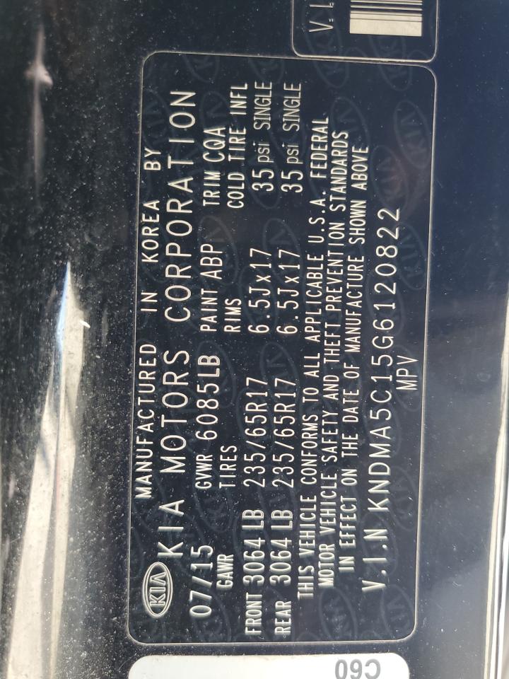 2016 KIA Sedona VIN KNDMA5C15G6120822 Copart auction photo, rear end damage thumbnail 15