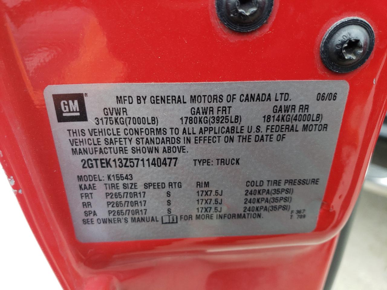 2007 GMC Sierra VIN 2GTEK13Z571140477 Copart auction photo, front end damage thumbnail 12