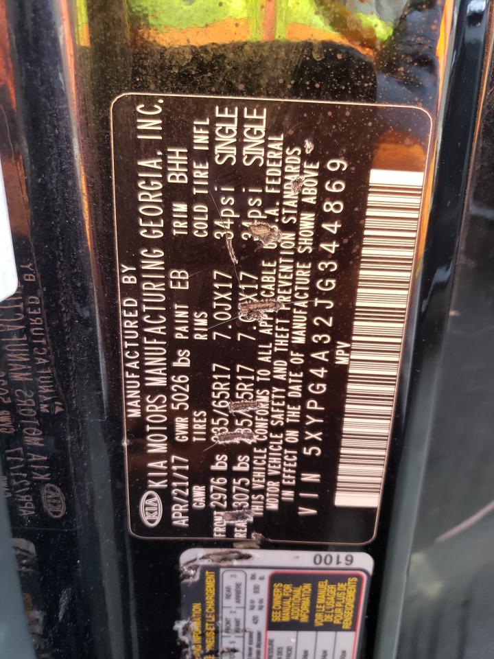 2018 KIA Sorento VIN 5XYPG4A32JG344869 Copart auction photo, front end damage thumbnail 13