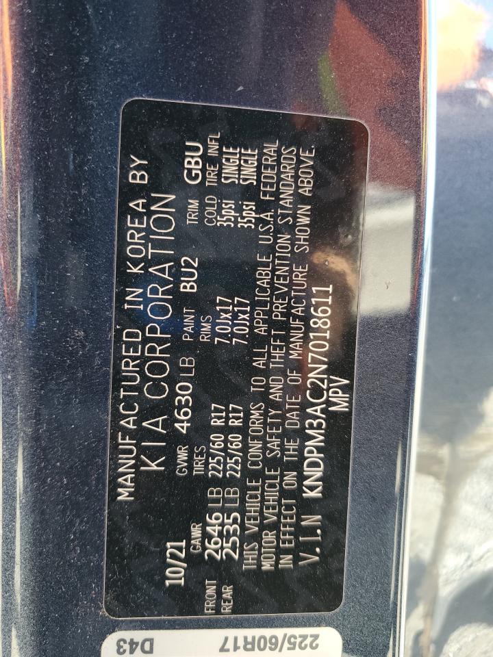 2022 KIA Sportage VIN KNDPM3AC2N7018611 Copart auction photo, front end / side damage thumbnail 13