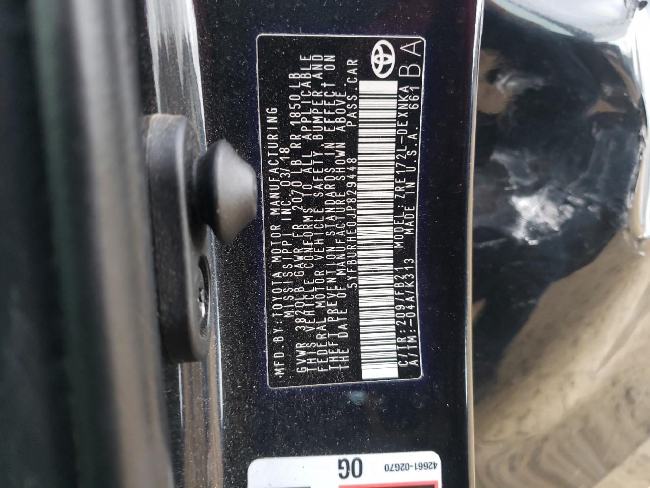 2018 Toyota Corolla VIN 5YFBURHE0JP829448 Copart auction photo, all over damage thumbnail 12