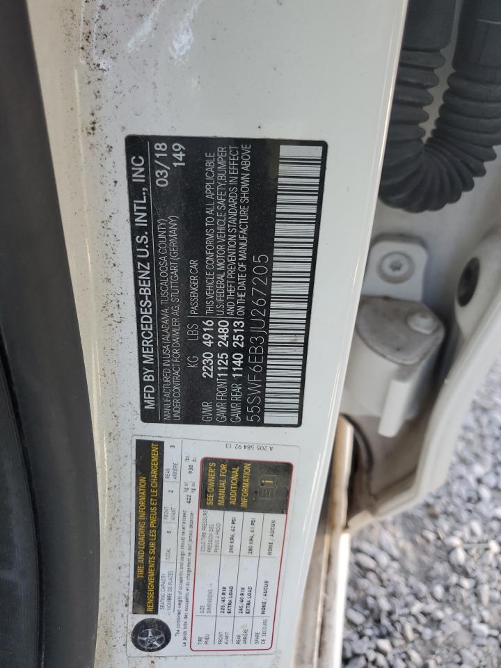 2018 Mercedes-Benz C-klasse VIN 55SWF6EB3JU267205 Copart auction photo, water/flood damage thumbnail 12