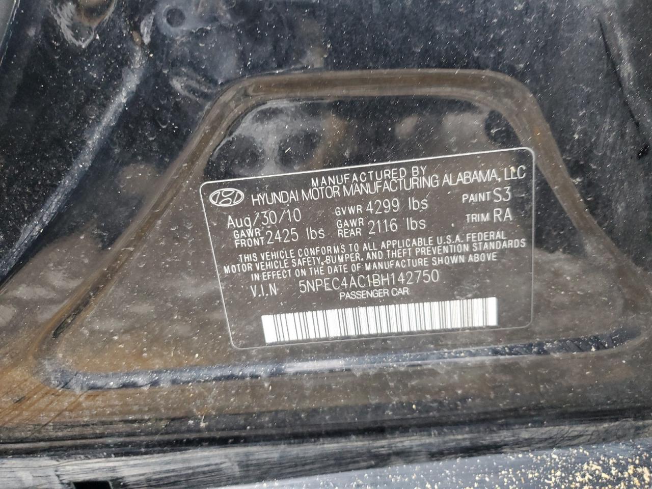2011 Hyundai Sonata VIN 5NPEC4AC1BH142750 Copart auction photo, front end / side damage thumbnail 13