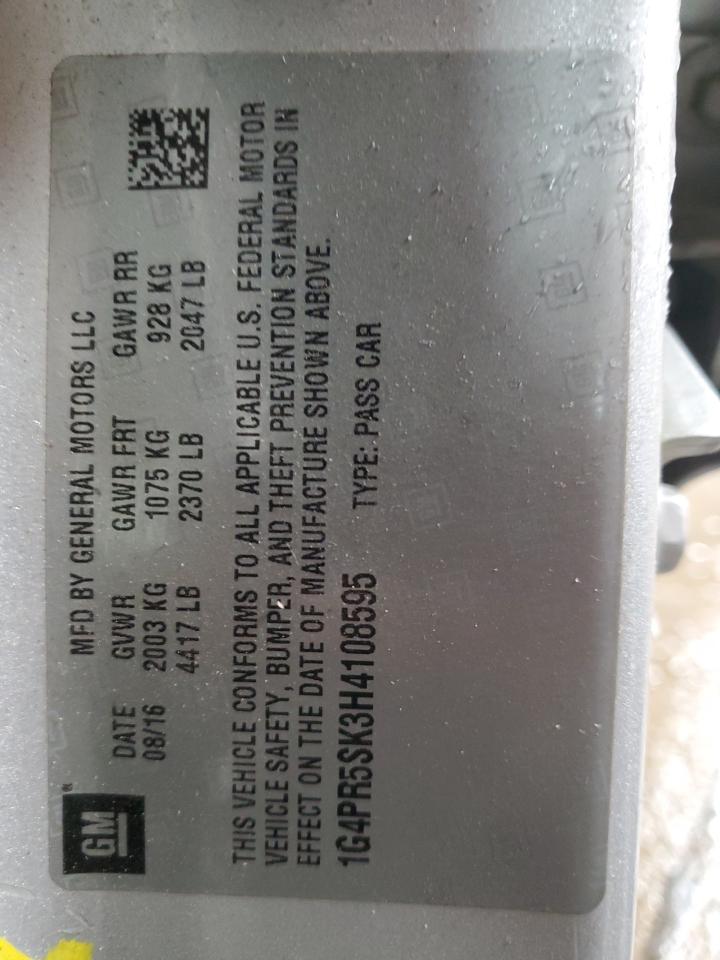 2017 Buick Verano VIN 1G4PR5SK3H4108595 Copart auction photo, side / front end damage thumbnail 12