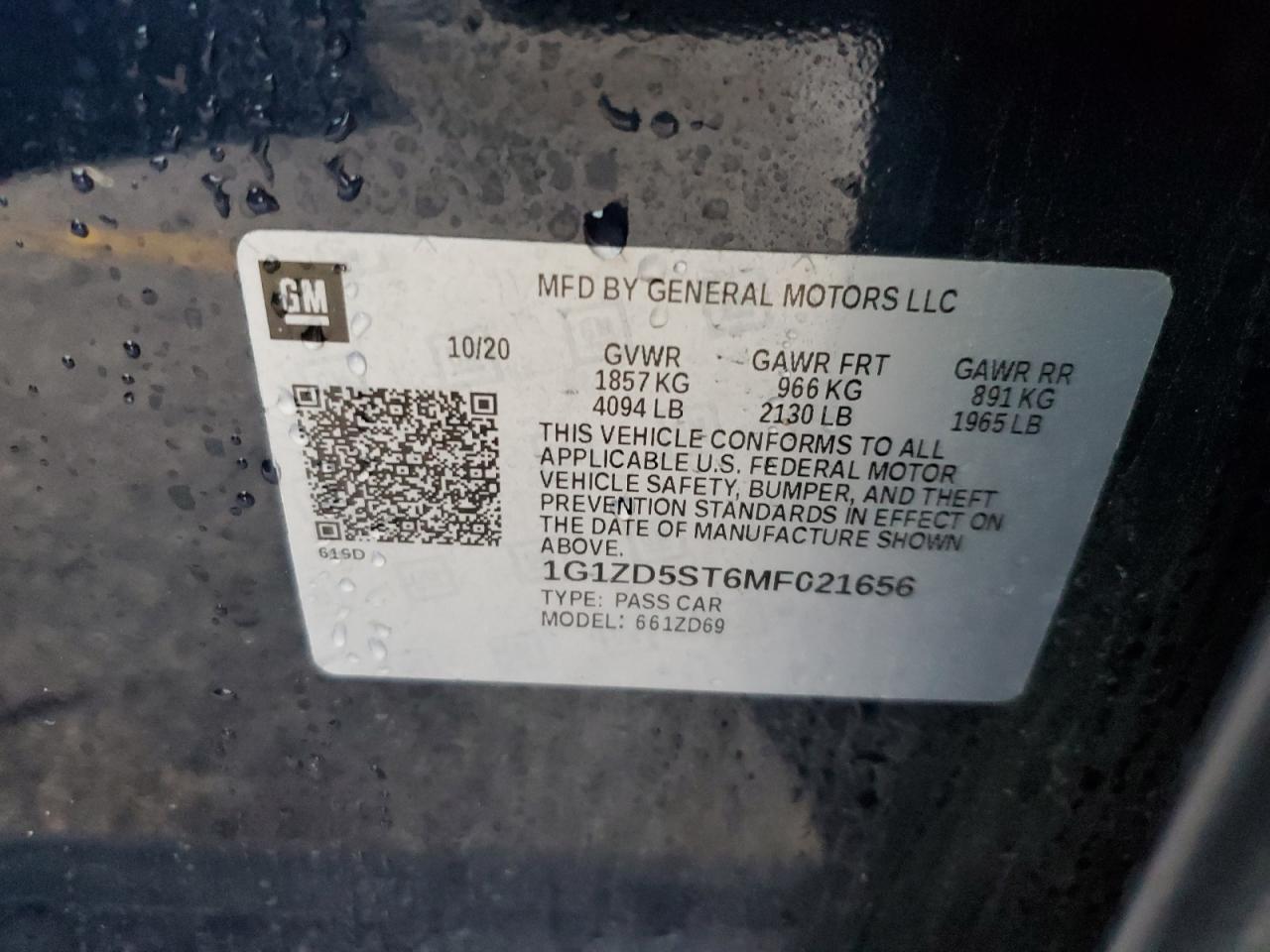 2021 Chevrolet Malibu VIN 1G1ZD5ST6MF021656 Copart auction photo, front end / undercarriage damage thumbnail 12
