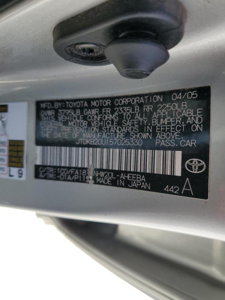 2005 Toyota Prius VIN JTDKB20U157025330 Copart auction photo, side / rear end damage thumbnail 12