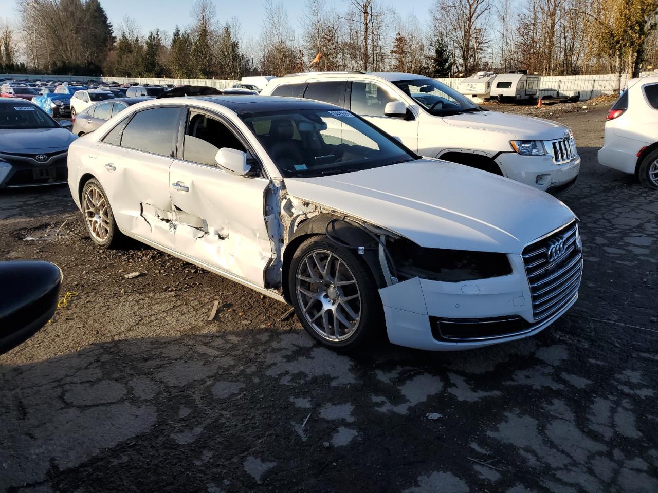 2015 Audi A8 VIN WAU3GAFD7FN006265 Copart auction photo, side / front end damage thumbnail 4