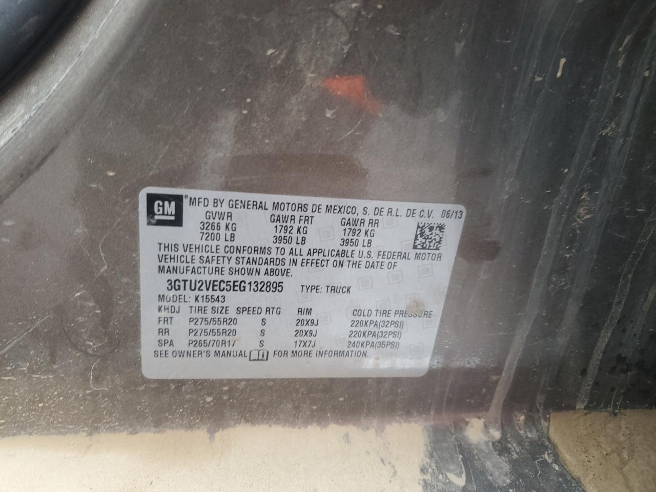 2014 GMC Sierra VIN 3GTU2VEC5EG132895 Copart auction photo, undercarriage damage thumbnail 14
