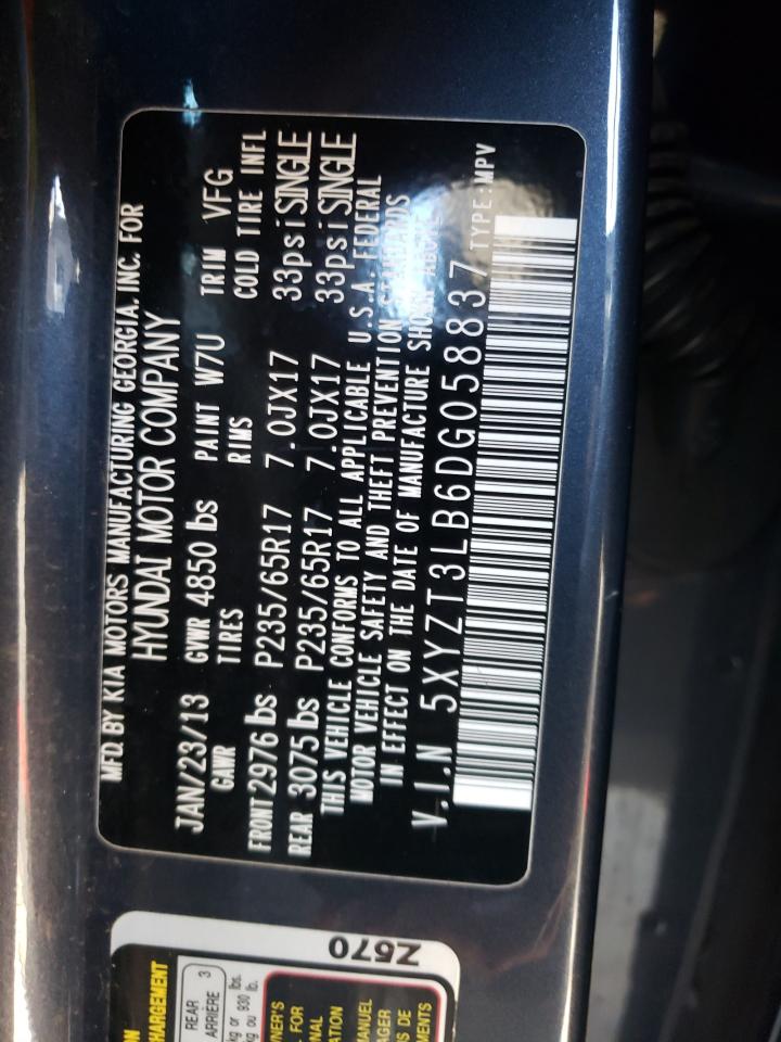 2013 Hyundai Santa Fe VIN 5XYZT3LB6DG058837 Copart auction photo, front end damage thumbnail 13