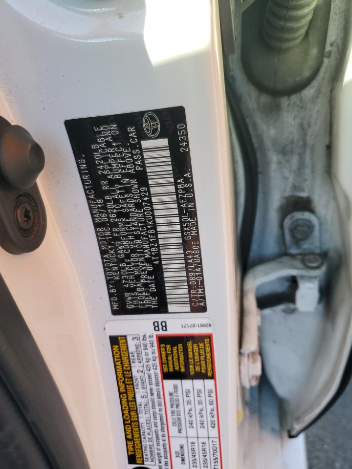 2019 Toyota Avalon VIN 4T1BZ1FB1KU007429 Copart auction photo, front end damage thumbnail 12