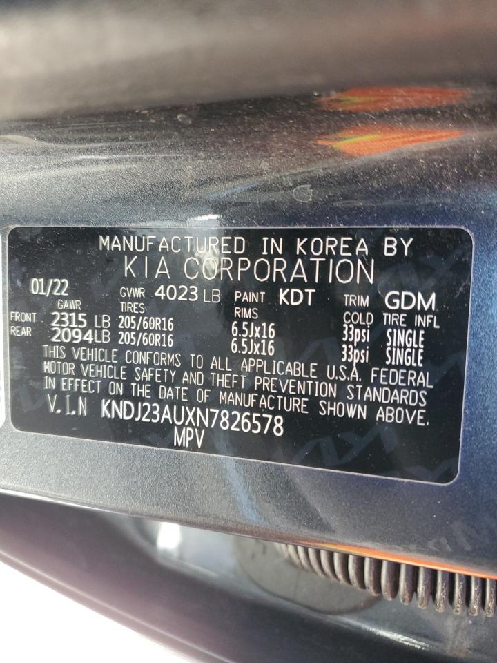 2022 KIA Soul VIN KNDJ23AUXN7826578 Copart auction photo, front end damage thumbnail 14