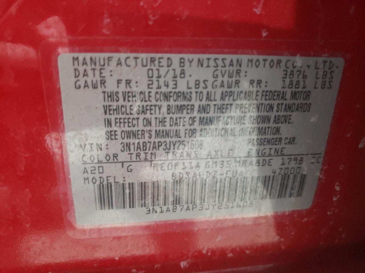 2018 Nissan Sentra VIN 3N1AB7AP3JY251608 Copart auction photo, front end / rear end damage thumbnail 14