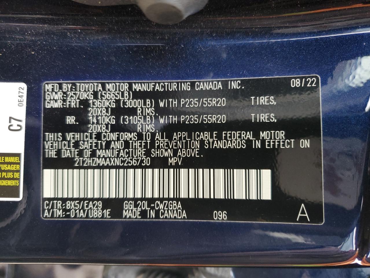 2022 Lexus RX VIN 2T2HZMAAXNC256730 Copart auction photo, undercarriage / front end damage thumbnail 14