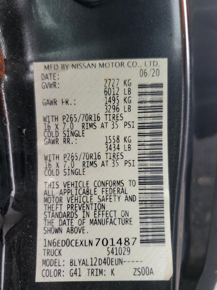 2020 Nissan Navara (Frontier) VIN 1N6ED0CEXLN701487 Copart auction photo, front end damage thumbnail 14
