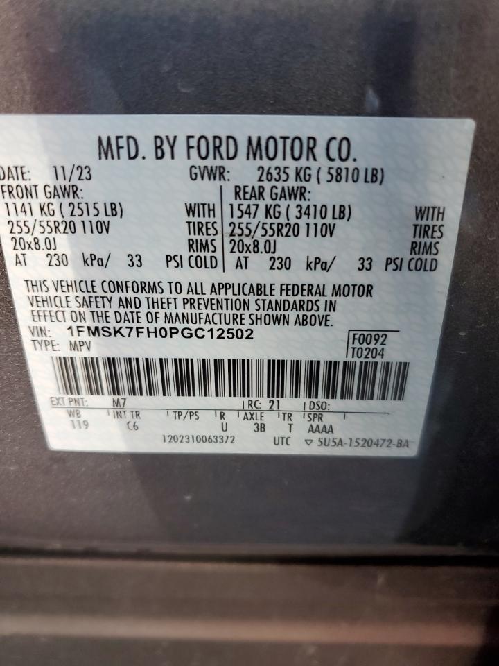 2023 Ford Explorer VIN 1FMSK7FH0PGC12502 Copart auction photo, front end / side damage thumbnail 13