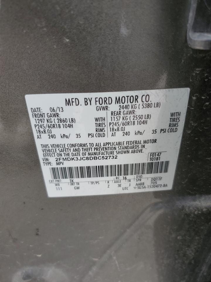 2013 Ford Edge VIN 2FMDK3JC8DBC52732 Copart auction photo, front end / side damage thumbnail 13