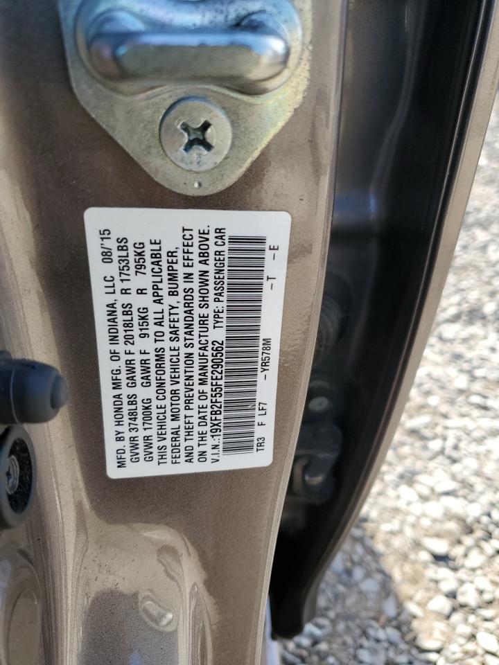 2015 Honda Civic VIN 19XFB2F55FE290562 Copart auction photo, side / rear end damage thumbnail 12