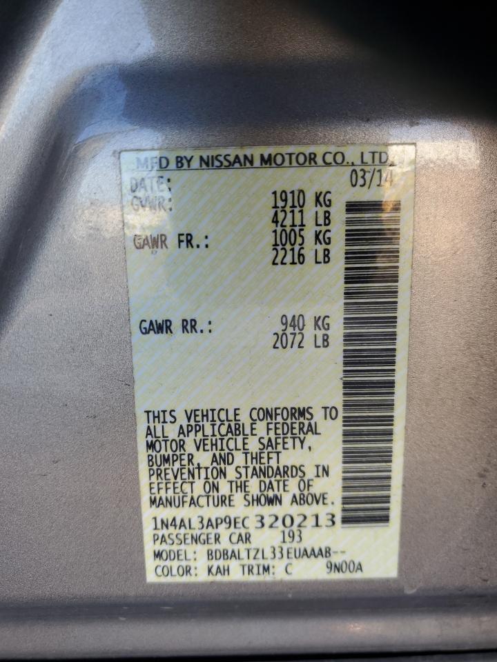 2014 Nissan Altima VIN 1N4AL3AP9EC320213 Copart auction photo, rear end / front end damage thumbnail 14