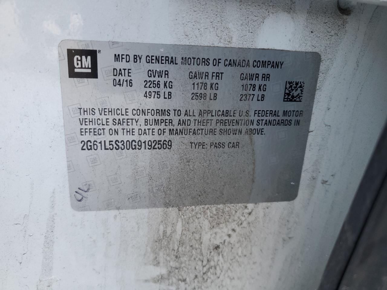 2016 Cadillac XTS VIN 2G61L5S30G9192569 Copart auction photo, front end / side damage thumbnail 12