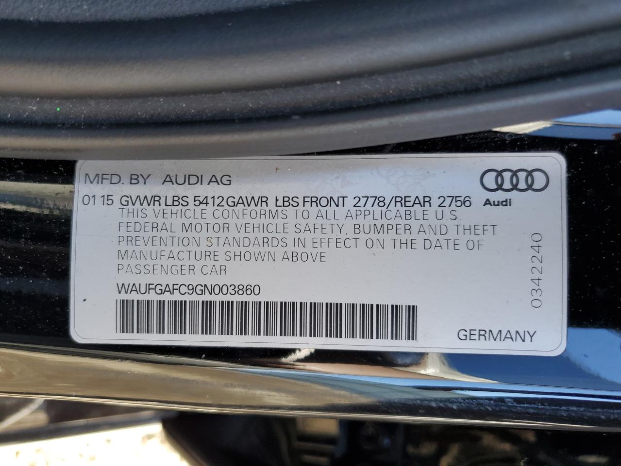 2016 Audi A6 VIN WAUFGAFC9GN003860 Copart auction photo, front end damage thumbnail 14