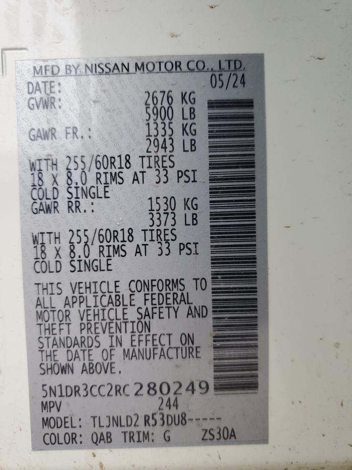 2024 Nissan Pathfinder VIN 5N1DR3CC2RC280249 Copart auction photo, front end damage thumbnail 14