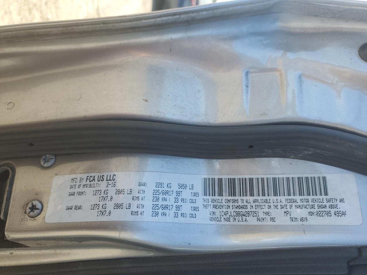 2016 Jeep Grand Cherokee VIN 1C4PJLCB8GW287251 Copart auction photo, front end damage thumbnail 16