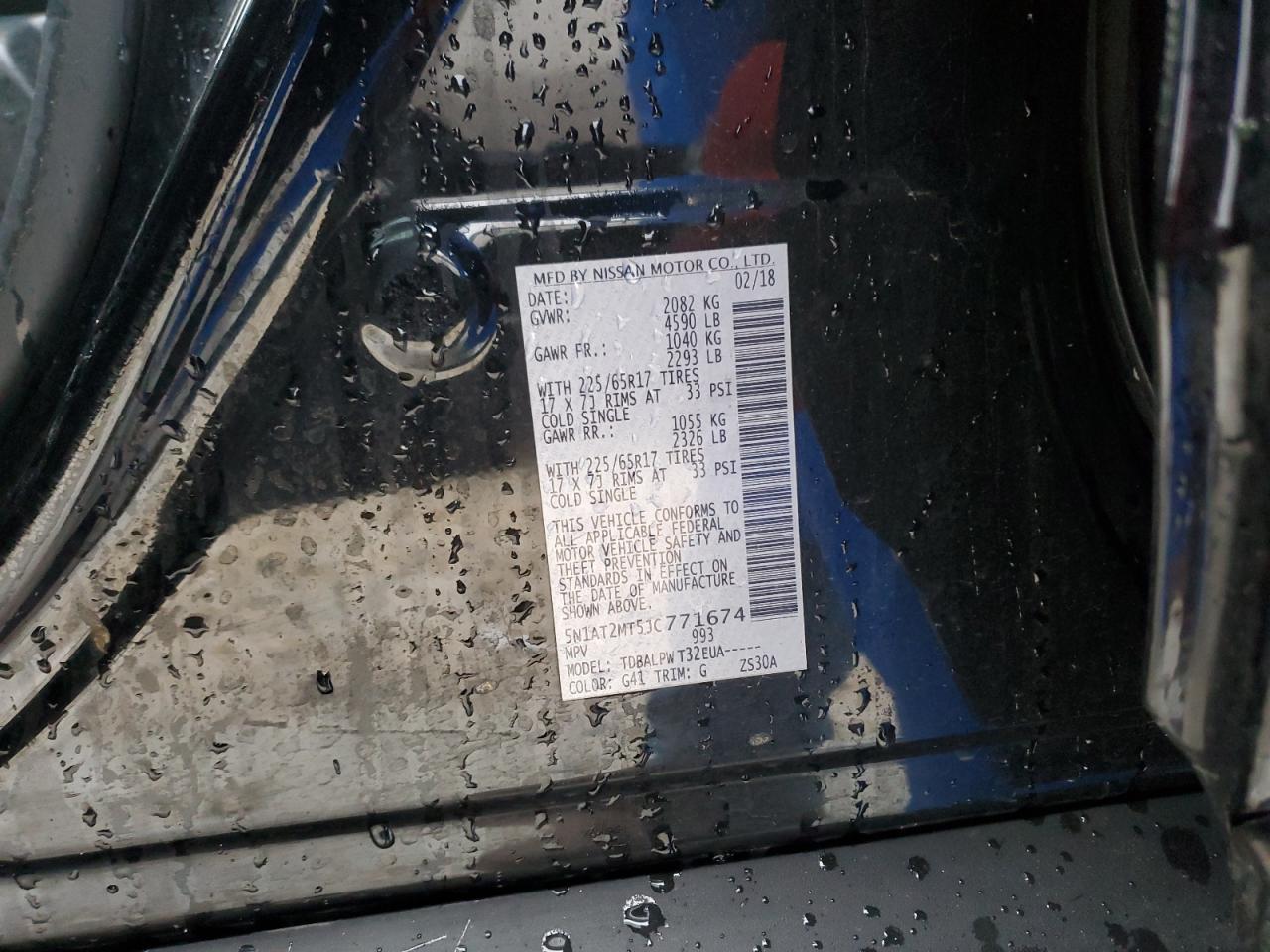 2018 Nissan Rogue VIN 5N1AT2MT5JC771674 Copart auction photo, front end damage thumbnail 13