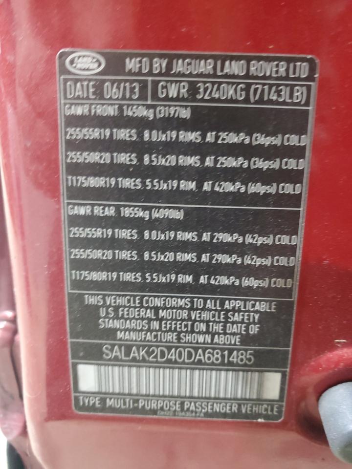 2013 Land Rover LR4 VIN SALAK2D40DA681485 Copart auction photo, rear end / minor dent/scratches damage thumbnail 14