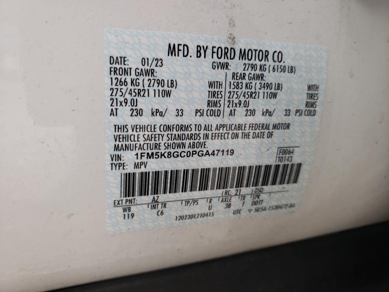 2023 Ford Explorer VIN 1FM5K8GC0PGA47119 Copart auction photo, front end damage thumbnail 13