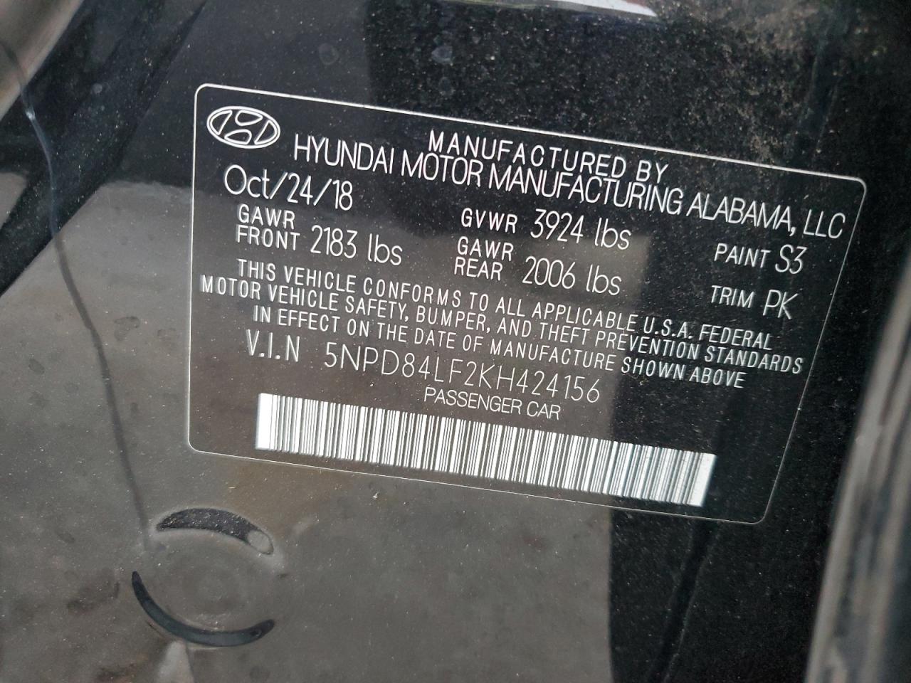 2019 Hyundai Elantra VIN 5NPD84LF2KH424156 Copart auction photo, front end damage thumbnail 12