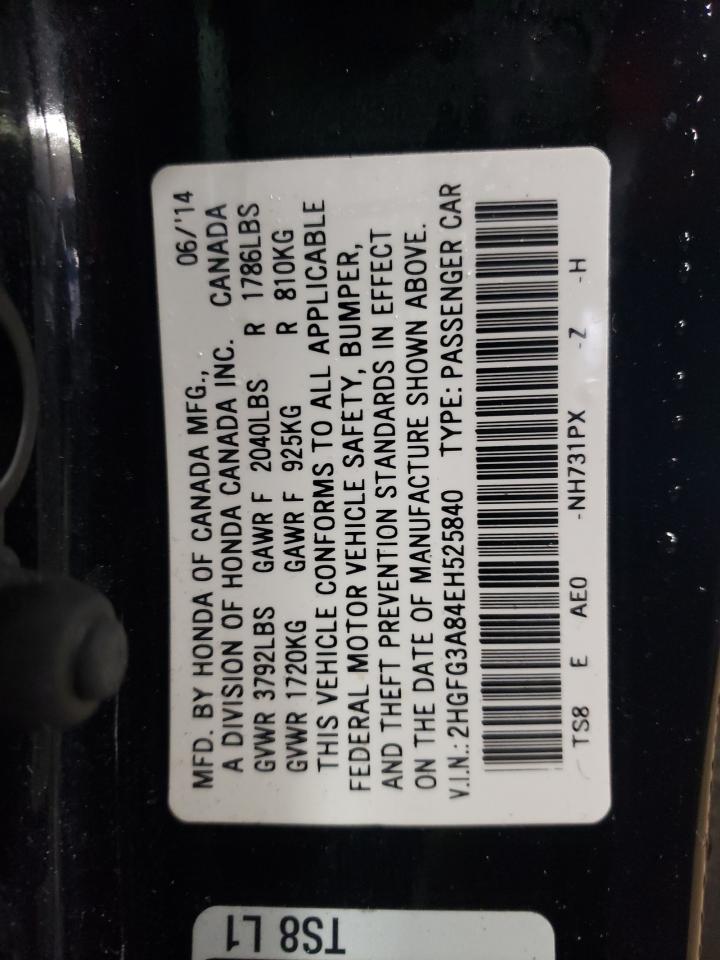 2014 Honda Civic VIN 2HGFG3A84EH525840 Copart auction photo, all over damage thumbnail 12