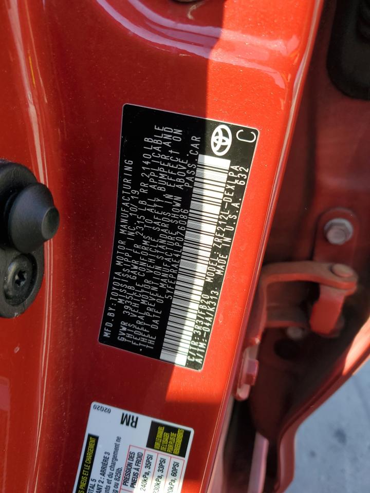 2020 Toyota Corolla VIN 5YFEPRAE4LP076086 Copart auction photo, rear end damage thumbnail 12