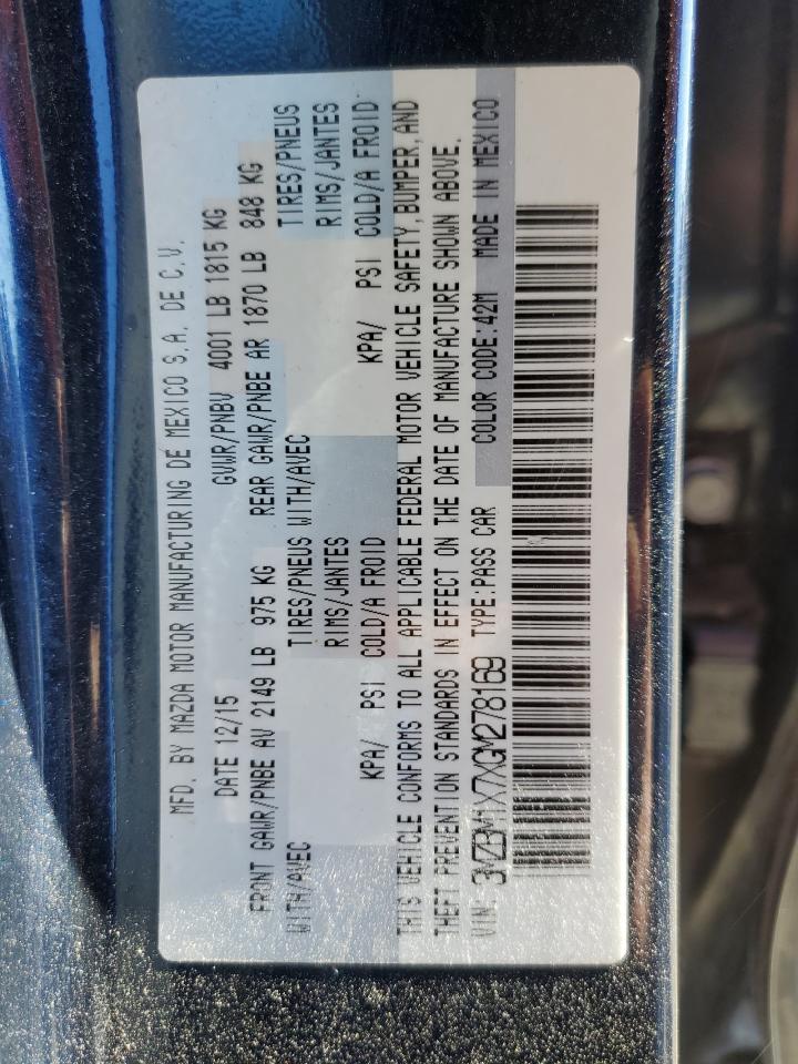 2016 Mazda 3 VIN 3MZBM1X7XGM278169 Copart auction photo, front end / side damage thumbnail 15