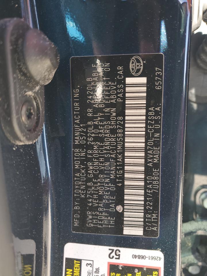 2021 Toyota Camry VIN 4T1G11AK1MU588728 Copart auction photo, all over damage thumbnail 15
