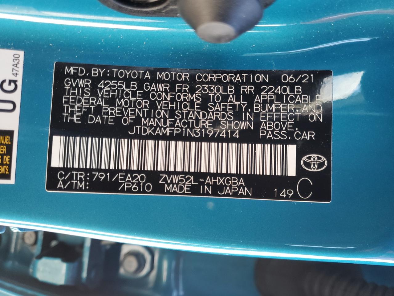 2022 Toyota Prius VIN JTDKAMFP1N3197414 Copart auction photo, front end damage thumbnail 13