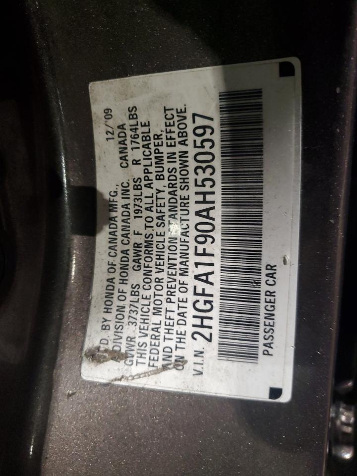 2010 Honda Civic VIN 2HGFA1F90AH530597 Copart auction photo, front end damage thumbnail 12