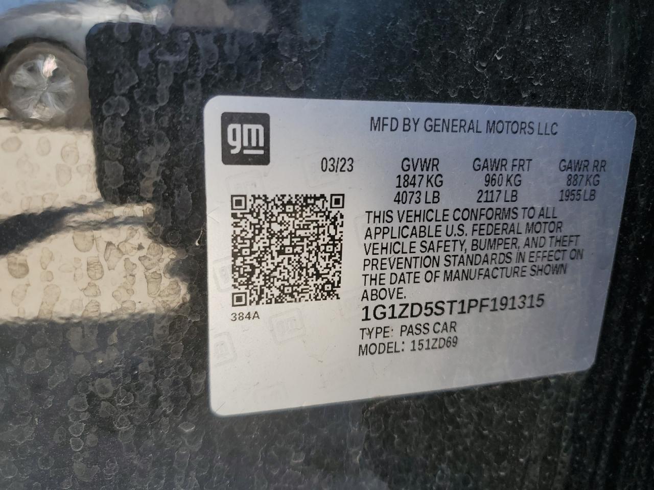 2023 Chevrolet Malibu VIN 1G1ZD5ST1PF191315 Copart auction photo, front end / rear end damage thumbnail 14