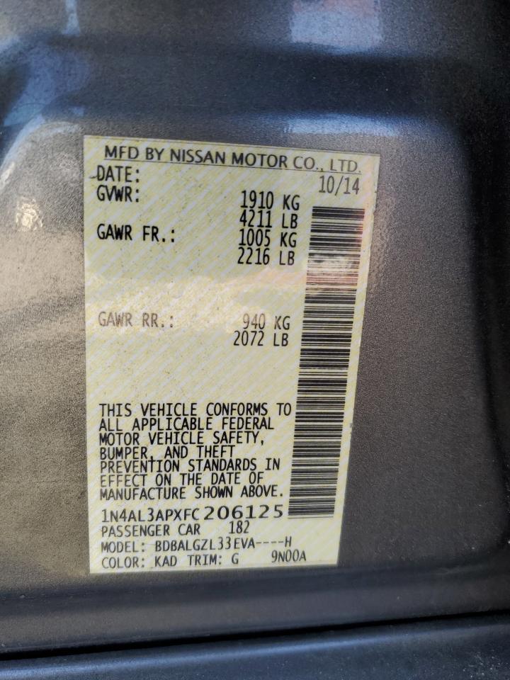2015 Nissan Altima VIN 1N4AL3APXFC206125 Copart auction photo, front end / minor dent/scratches damage thumbnail 12