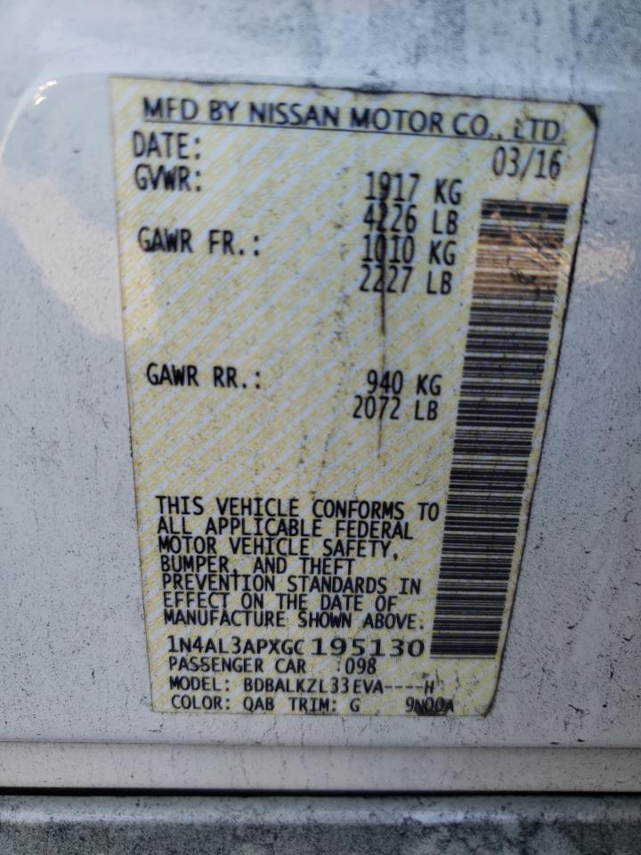 2016 Nissan Altima VIN 1N4AL3APXGC195130 Copart auction photo, front end damage thumbnail 14