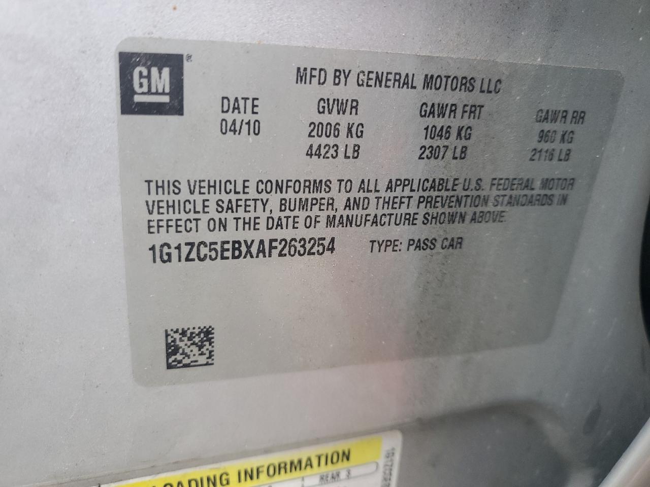 2010 Chevrolet Malibu VIN 1G1ZC5EBXAF263254 Copart auction photo, rear end / front end damage thumbnail 12
