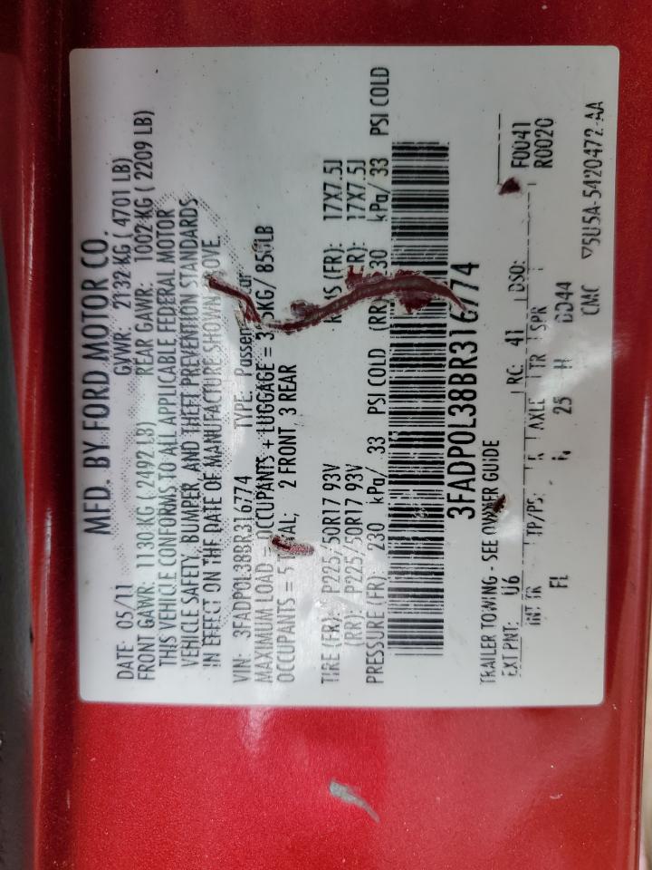 2011 Ford Fusion VIN 3FADP0L38BR316774 Copart auction photo, rear end damage thumbnail 12