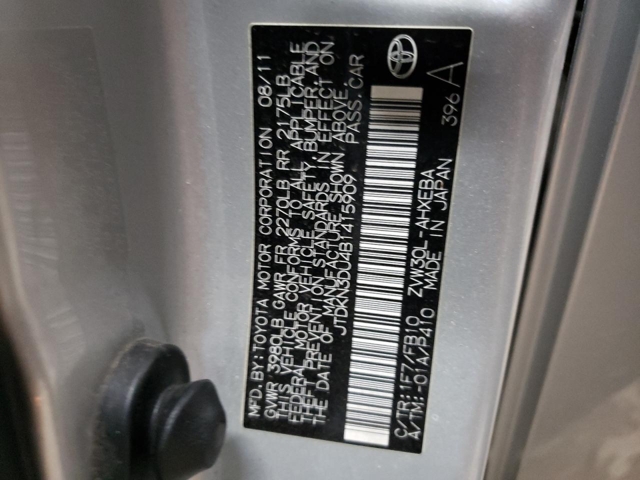 2011 Toyota Prius VIN JTDKN3DU4B1415909 Copart auction photo, front end / minor dent/scratches damage thumbnail 12