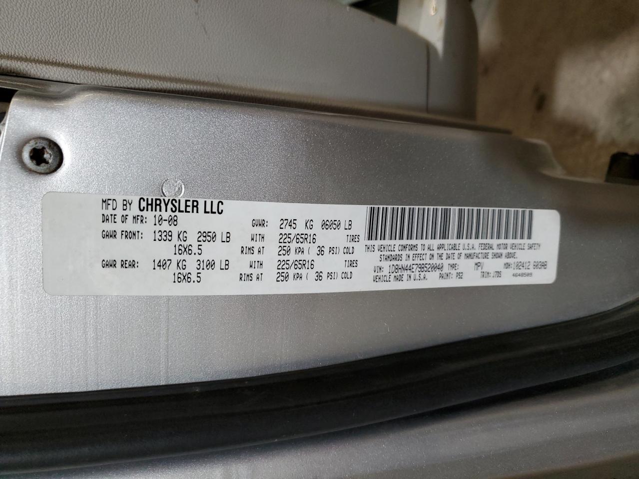 2009 Dodge Caravan VIN 1D8HN44E79B520040 Copart auction photo, all over damage thumbnail 16