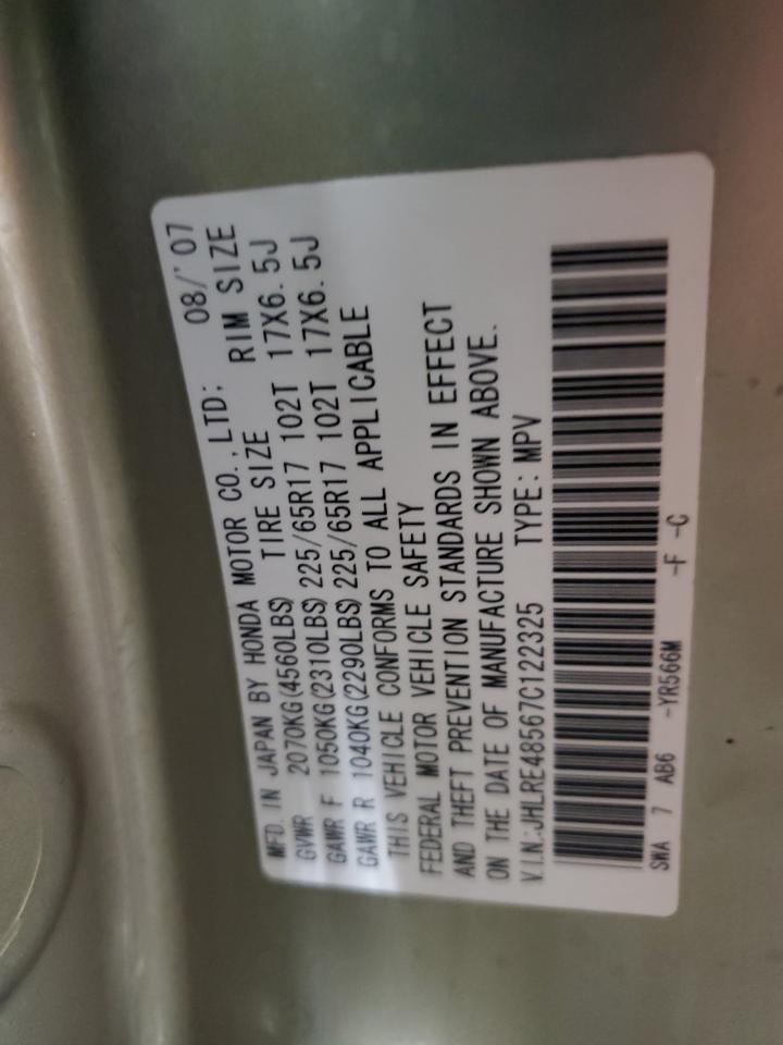 2007 Honda CR-V VIN JHLRE48567C122325 Copart auction photo, front end damage thumbnail 13
